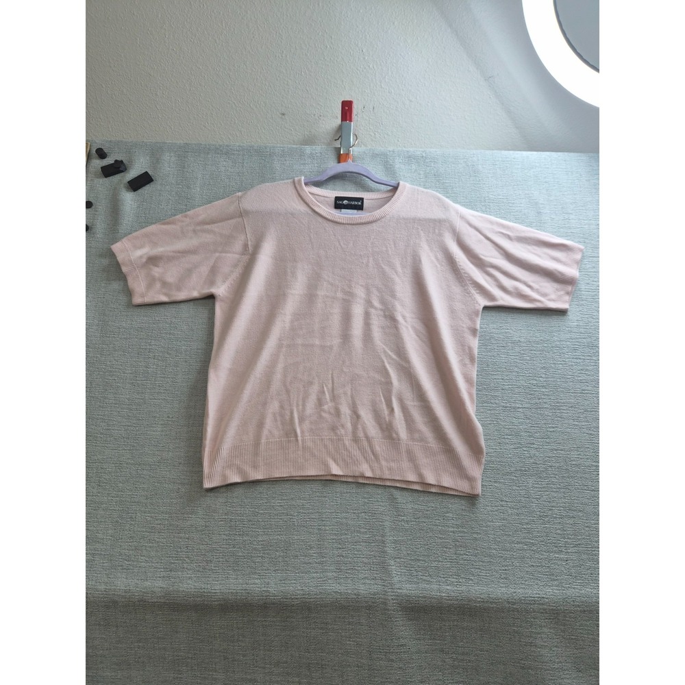 Sag Harbor Sweater Womens Large Pink Ribbed Tight Knit Short Sleeve Warm Winter